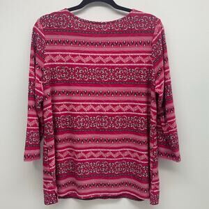 Croft&Barrow Women XL Blouse 3/4 Sleeve Multi Print Pink Black White Poly Blend